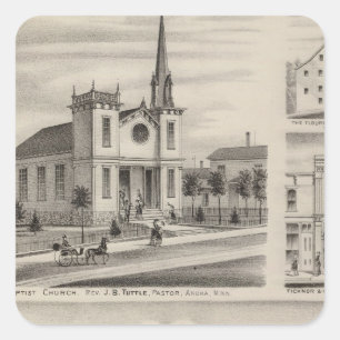 Residence, Farm, Church and Store in Minnesota Square Sticker