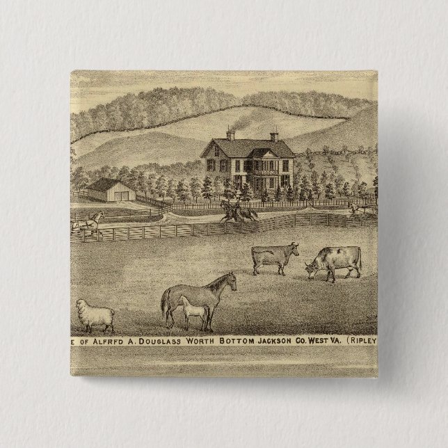 Residence of Alfred A Douglass 2 Inch Square Button (Front)
