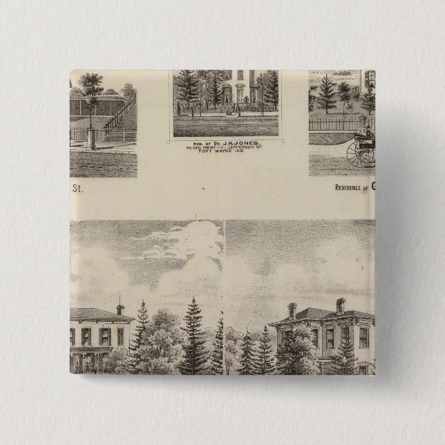 Residence of Henry Baker and others 2 Inch Square Button (Front)