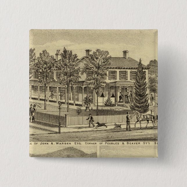 Residence of John A Warden Sewickley 2 Inch Square Button (Front)