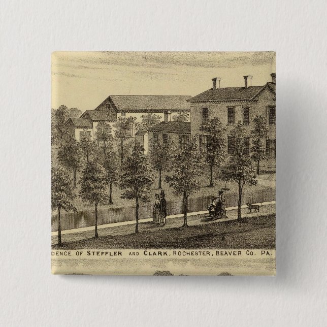 Residence of Steffler and Clark, Rochester 2 Inch Square Button (Front)