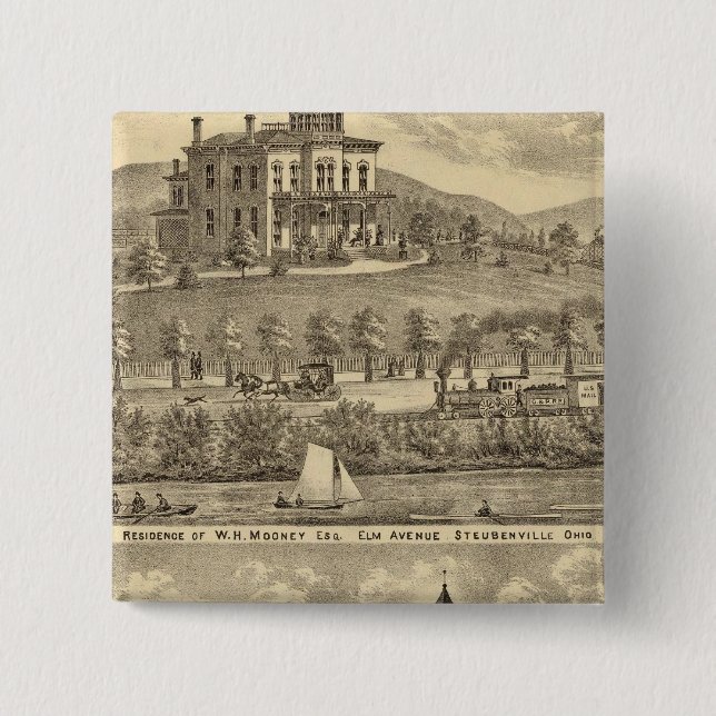Residence of WH Mooney 2 Inch Square Button (Front)
