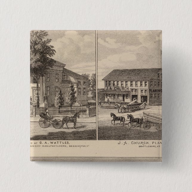 Residences and factory in Bennington 2 Inch Square Button (Front)