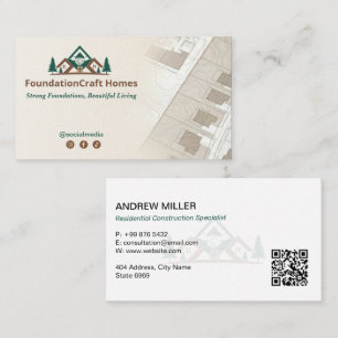 Residential Construction   Brown Drafter Business Card