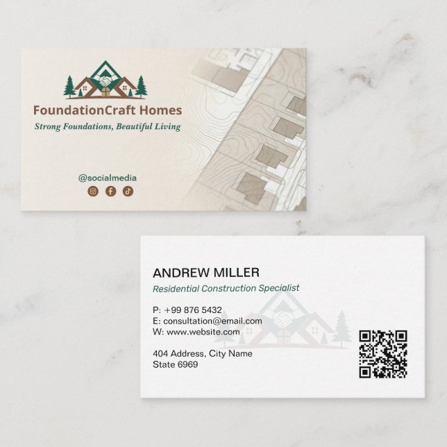 Residential Construction | Brown Drafter Business Card (Front/Back)