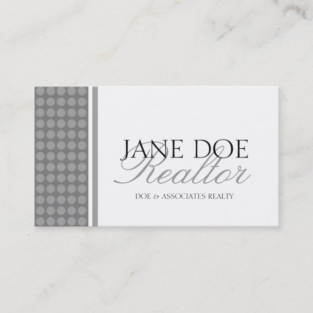 Residential Realtor Silver Script Dot/White Paper Business Card (Front)