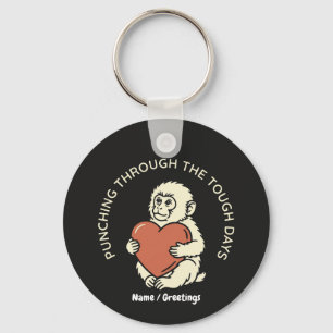 Resilient Baby Monkey & Heart Punching Through  Keychain
