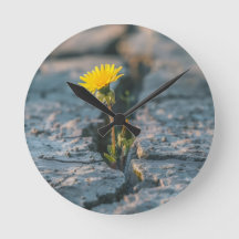 Resilient Dandelion Rock Crack Wall Clock