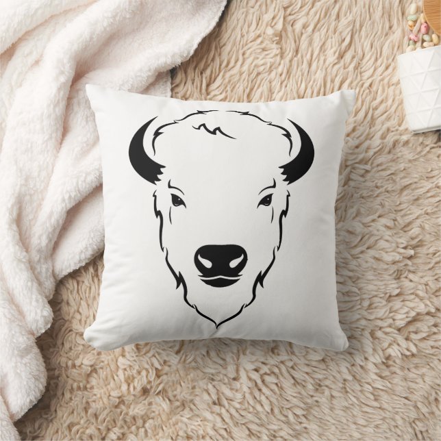 Resilient Power: Wild Buffalo Head Stencil Art Throw Pillow (Blanket)