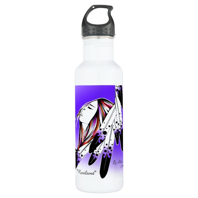 Resilient woman via eagle feathers water bottle (Front)