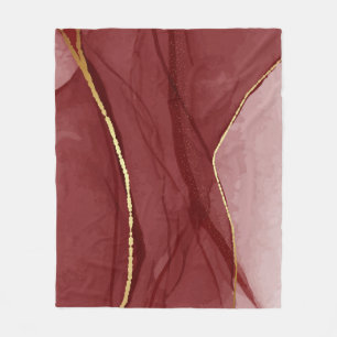 Resin art, dark red marsala abstract background. E Fleece Blanket