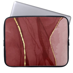 Resin art, dark red marsala abstract background. E Laptop Sleeve