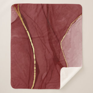 Resin art, dark red marsala abstract background. E Sherpa Blanket
