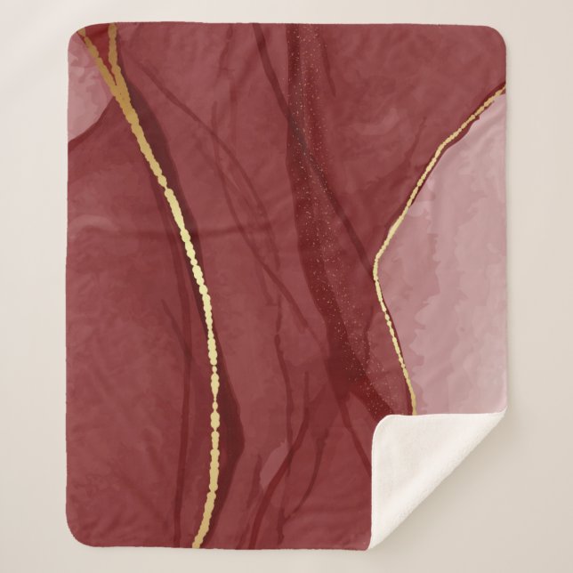 Resin art, dark red marsala abstract background. E Sherpa Blanket (Front)