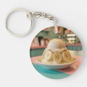 Resin Banana Sundae   Retro Ice Cream Shop Keychain
