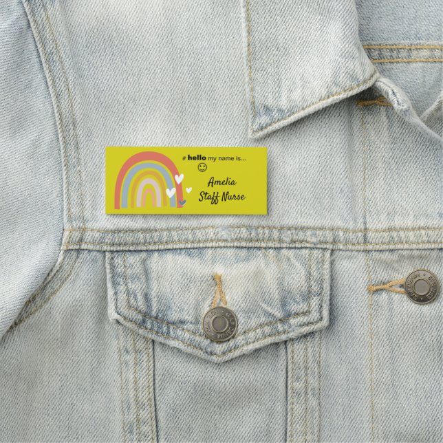 Resin Finish Hello My Name Is Rainbow Name Badge  (In Situ)