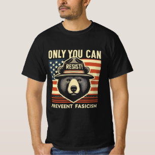 Resist and Prevent Bold Anti-Fascism Bear Graphic T-Shirt