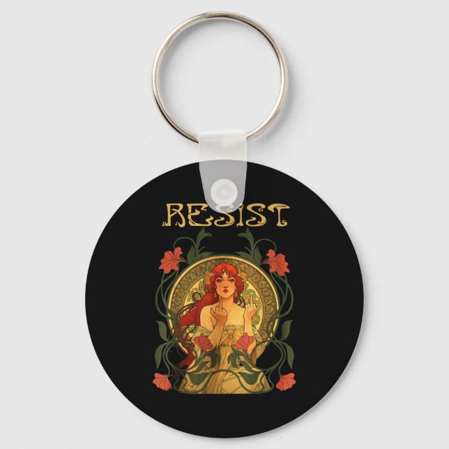 Resist Art Nouveau Mucha Anti-trump Women Feminist Keychain (Front)