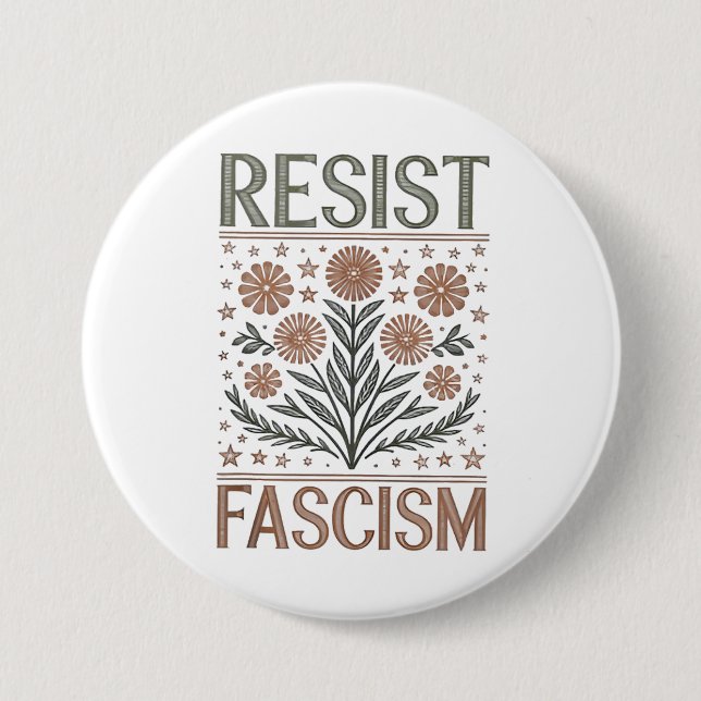 Resist Fascism Floral Transgender LGBTQ Anti-Trump 3 Inch Round Button (Front)
