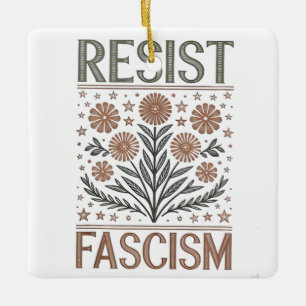 Resist Fascism Floral Transgender LGBTQ Anti-Trump Ceramic Ornament