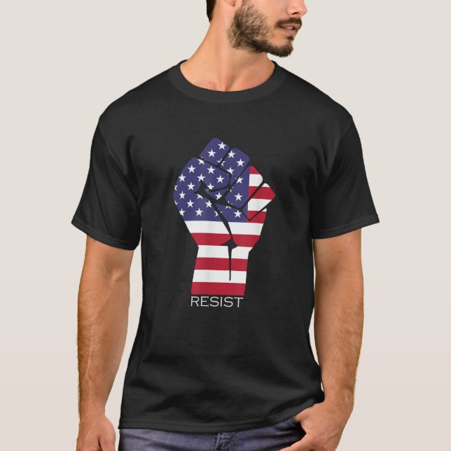 Resist Fist American Flag T Shirt Activism Rise Up (Front)