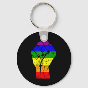 Resist Fist Rainbow Flag Gay Pride Keychain