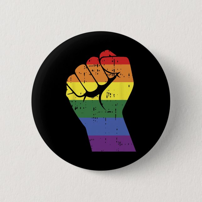 Resist Fist Retro Rainbow Hand Gay Lgbt Pride Supp 2 Inch Round Button (Front)