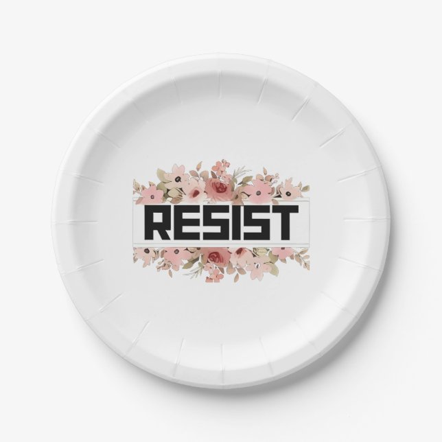 RESIST Floral Anti Trump Political Protest Paper Plate (Front)