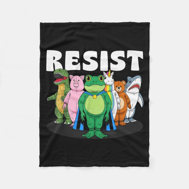 Resist No King Portland Frog Costume Activists Gro Fleece Blanket (Front)