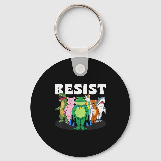 Resist No King Rtland Frog Costume Activists Group Keychain (Front)