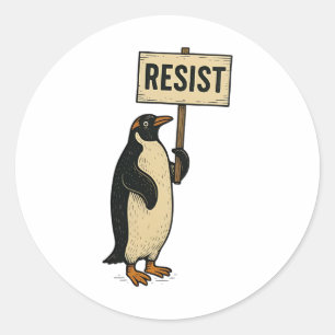 Resist Penguin Activism Anti Tariff Graphic Design Classic Round Sticker