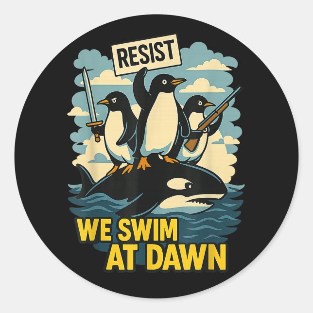 Resist Penguin Activism Graphic Design _8  Classic Round Sticker (Front)