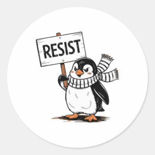 Resist Penguin Activism Graphic Design 9 Classic Round Sticker