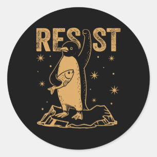 Resist Penguin Activism Graphic Design Funny Classic Round Sticker