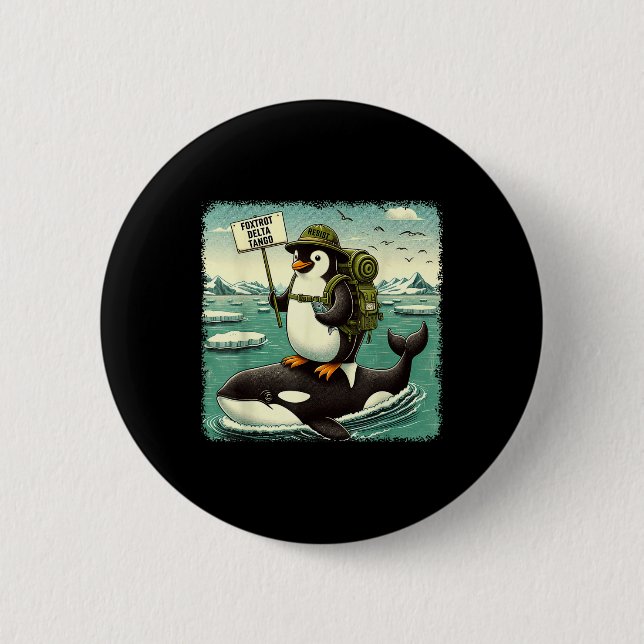 Resist Penguin Activism Graphic Funny Penguin Agai 2 Inch Round Button (Front)