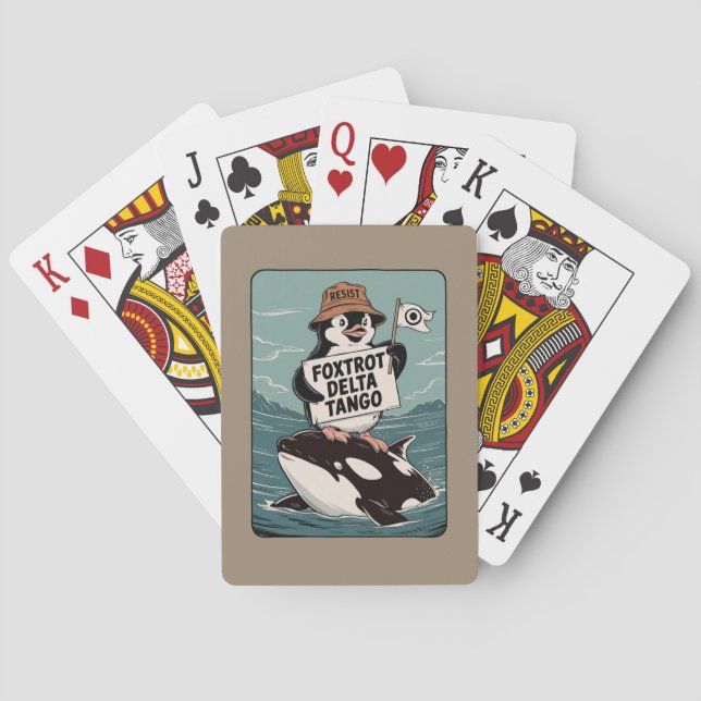 Resist Penguin Activism Vintage Protest  Playing Cards (Back)