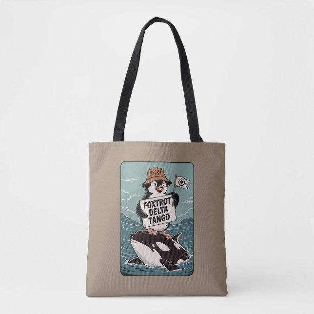 Resist Penguin Activism Vintage Protest  Tote Bag (Front)