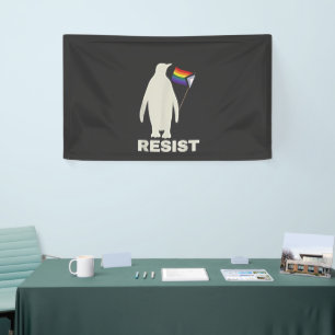 Resist Penguin Against Tariffs LGBT Anti Trump Banner
