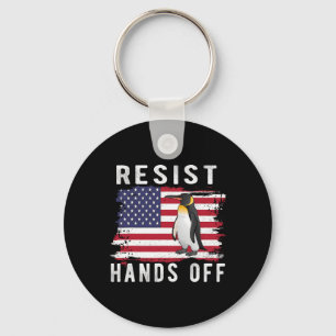 Resist Penguin Hands Off Funny Us Flag Keychain
