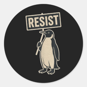 Resist Penguin Protest Against Tariffs Funny Graph Classic Round Sticker