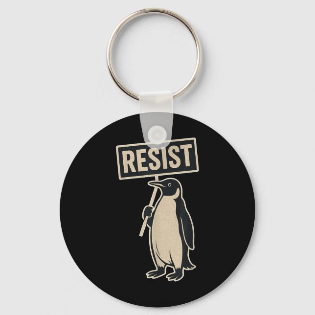 Resist Penguin Protest Against Tariffs Funny Graph Keychain (Front)
