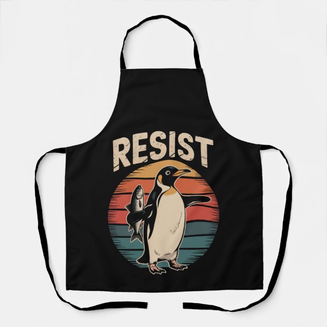 Resist Penguins Activism Protest Tariffs Retro Apron (Front)