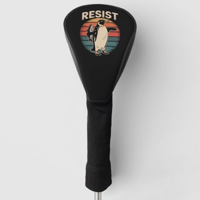 Resist Penguins Activism Protest Tariffs Retro Golf Head Cover (Front)