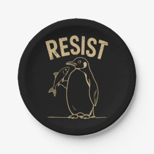 Resist Penguins Activism Protest Vintage Paper Plate