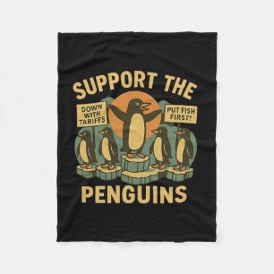 Resist Penguins Against Tariffs Retro Fleece Blanket