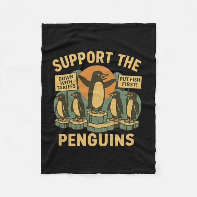 Resist Penguins Against Tariffs Retro  Fleece Blanket (Front)