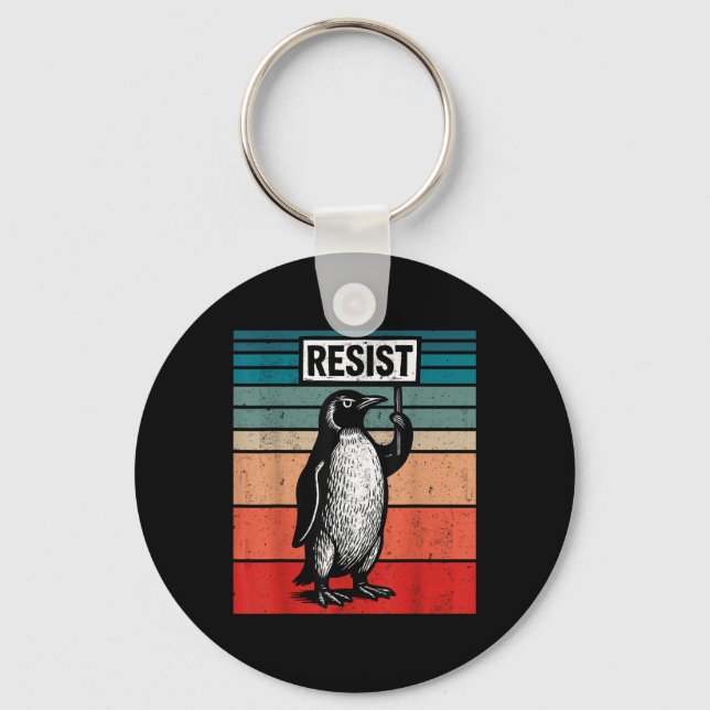 Resist Penguins Against Trump Tariffs Funny  Keychain (Front)