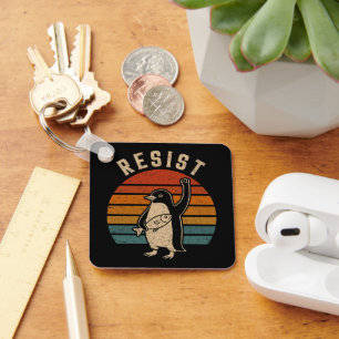 Resist Penguins Protest Against Tariffs Keychain