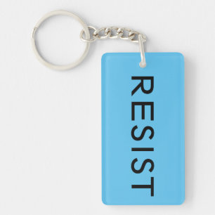 Resist Persist bold black text on light blue Keychain