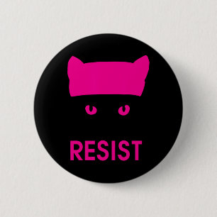 Resist Persist Pink Hat Cat Shirt - Womens Empower 2 Inch Round Button